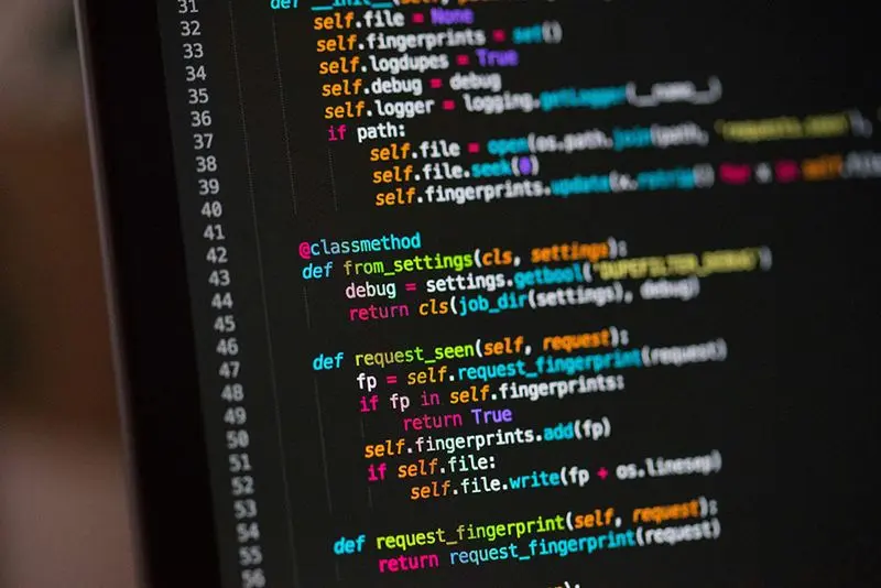 Software development code on screen